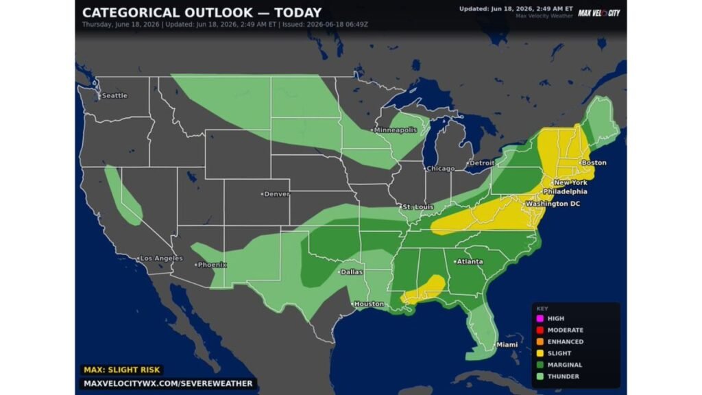 Nearly One Third of the US Population Faces Severe Storm Threat Today as Major Weather System Stretches From Texas to Maine